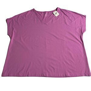 J.Jill Luxe Supima Easy Tee Size XL Womens Top Pink Petunia Boxy V-Neck NWT